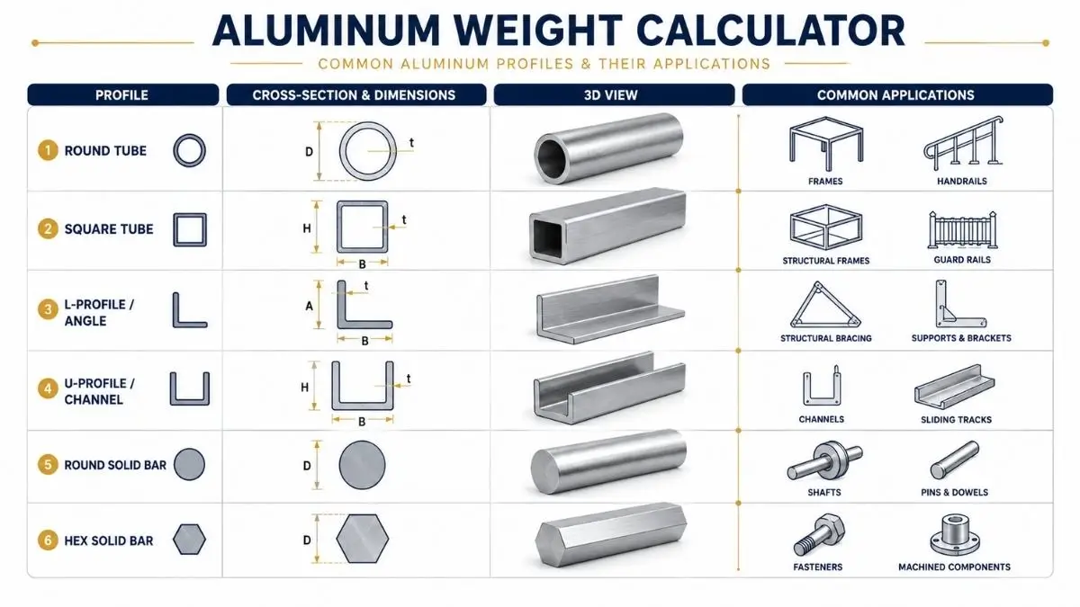 Aluminum shapes and profiles used in real-world structural contexts
