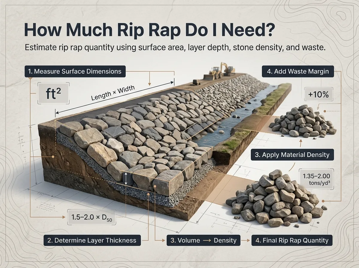 How Much Rip Rap Do I Need - Surface Area and Layer Depth Guide