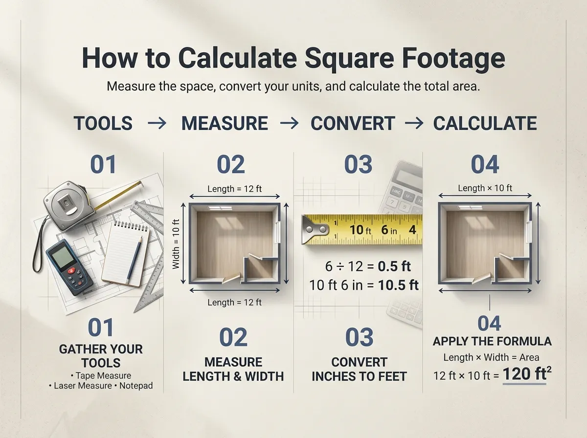 Illustration showing how to measure a room with a tape measure