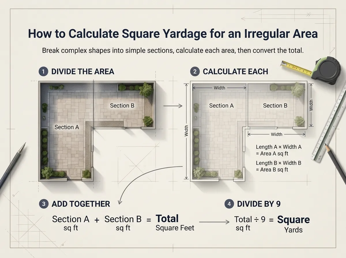 How to calculate square yardage for an irregular area