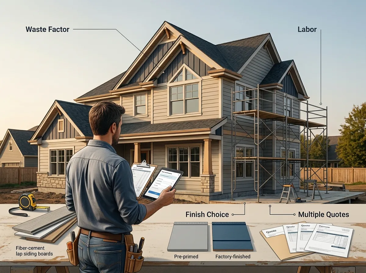 Contractor measuring a house and estimating siding project costs