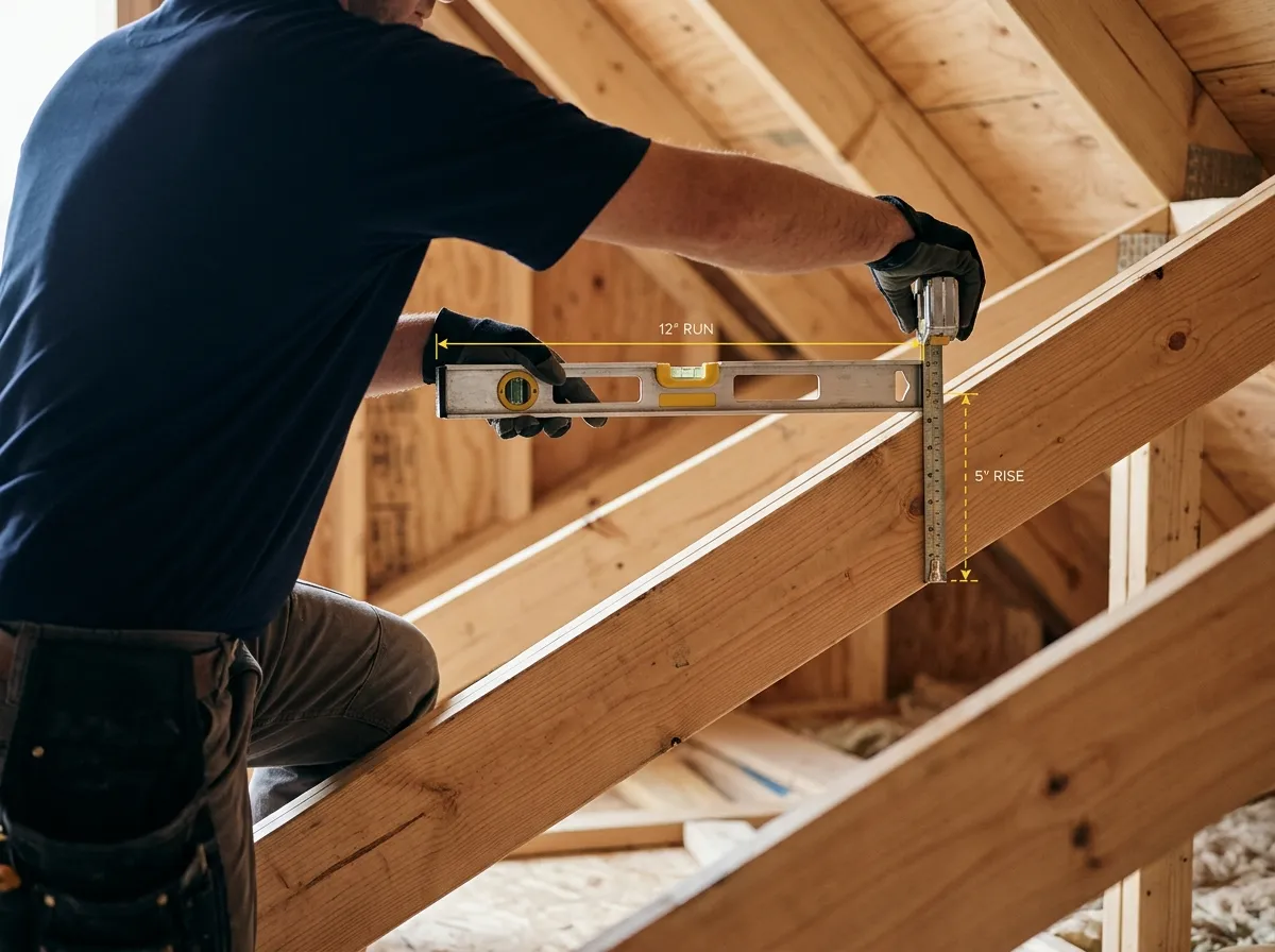 Diagram showing how to measure roof pitch using rise and run