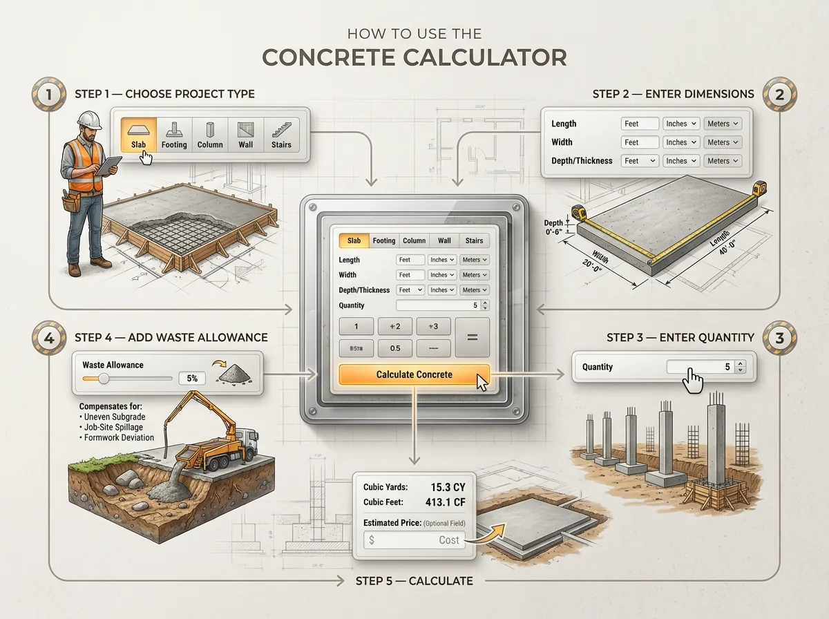 How to use the concrete calculator