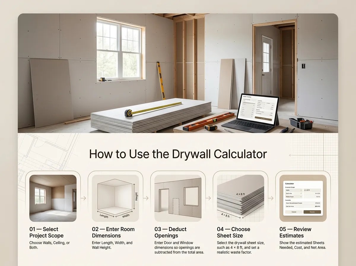 How to use a drywall calculator with room dimensions
