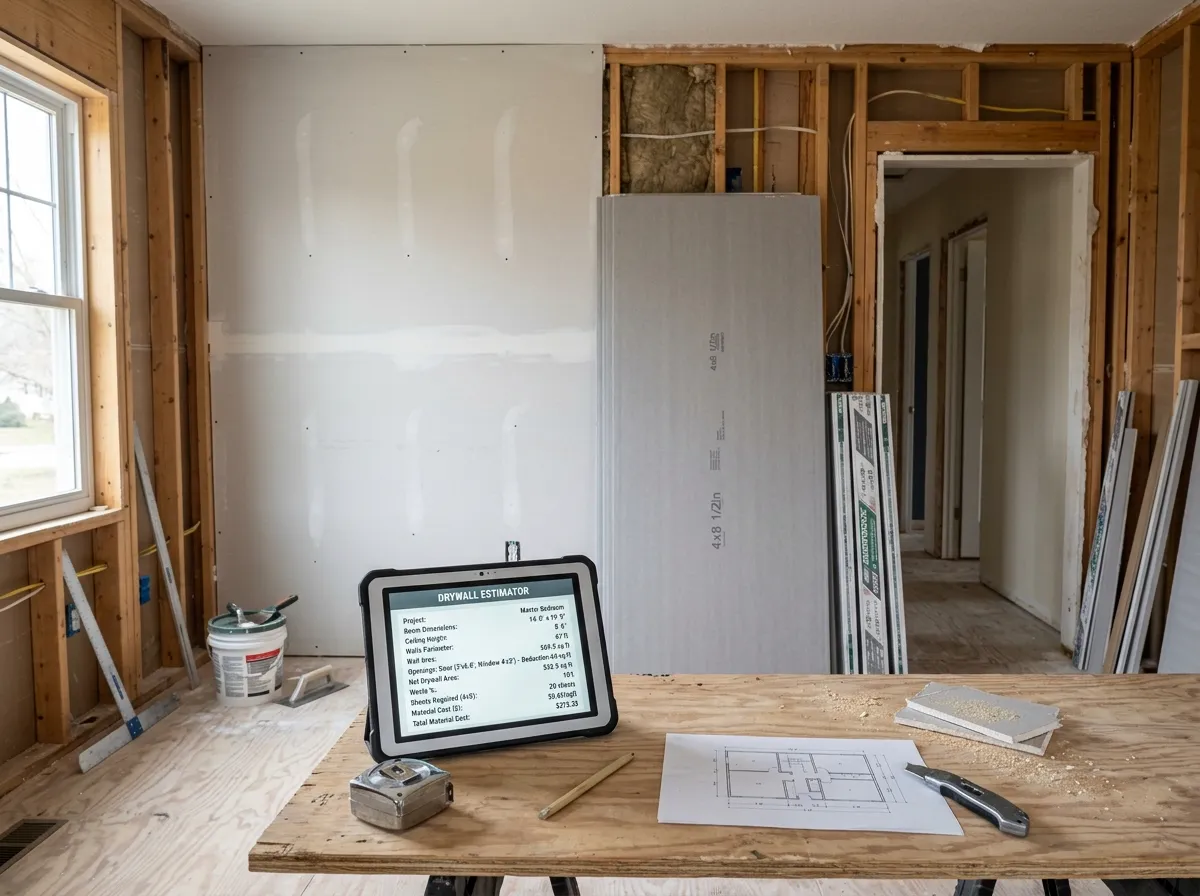Drywall calculator for estimating drywall sheets and materials