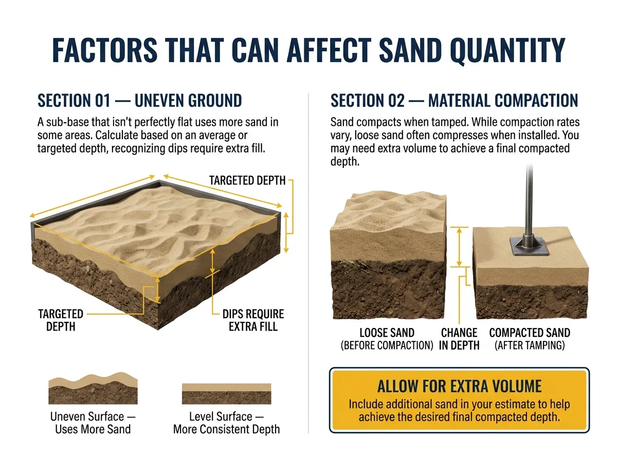 Sand depth being measured during a landscaping or ground preparation project