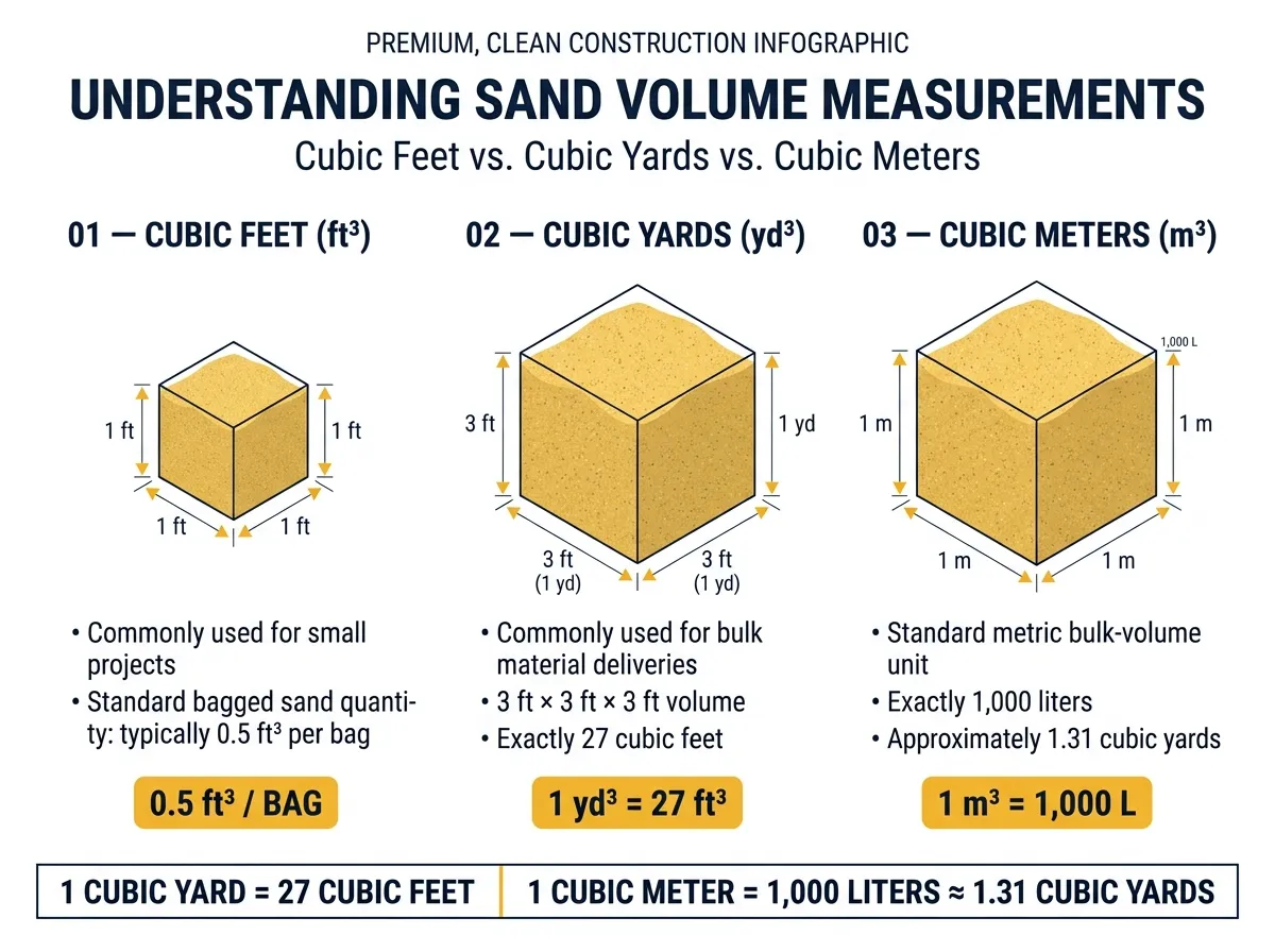 Comparison of sand volume measurements in cubic feet and cubic yards